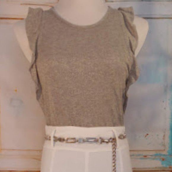 Madewell metallic sparkle ruffle tank top / size M / silver - Picture 1 of 6